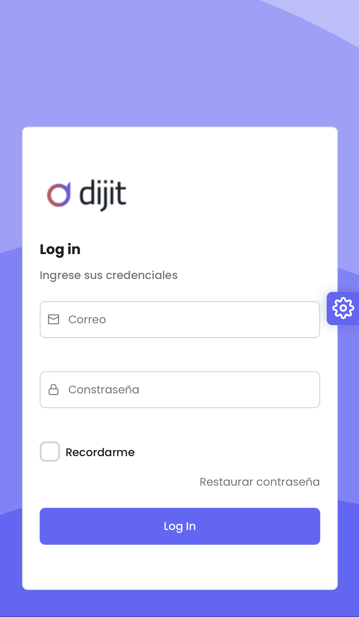 Pantalla de inicio de sesión de Dijit.app