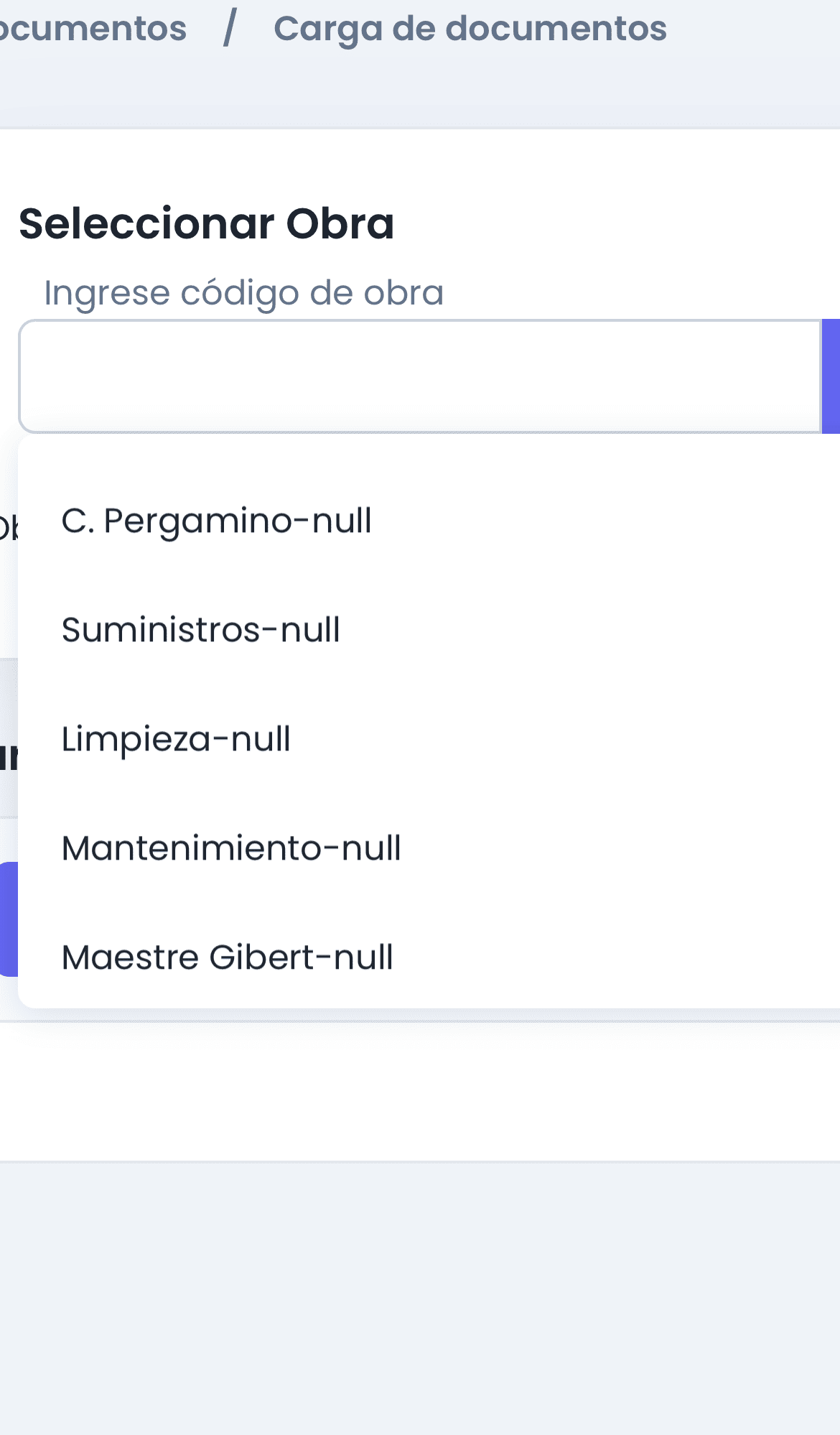Selección de obra o proyecto
