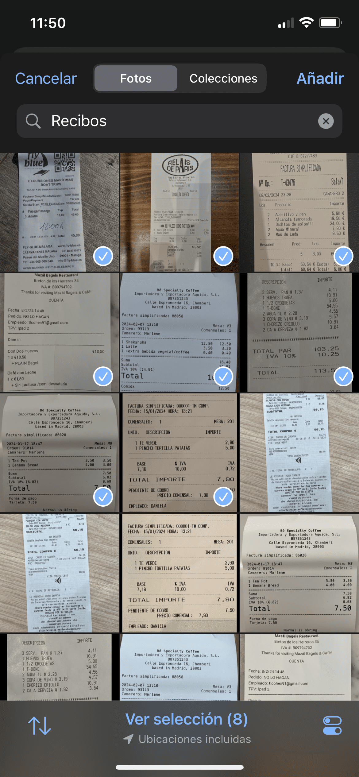 Fotos seleccionadas con marcas de verificación