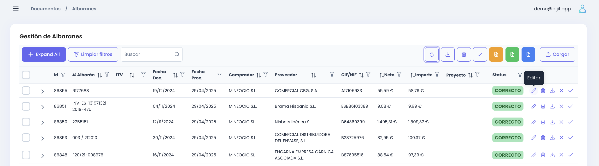 Menú de configuración