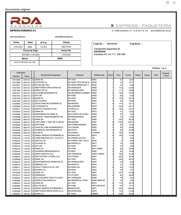 Procesamiento de facturas de transporte con IA - Documento Original