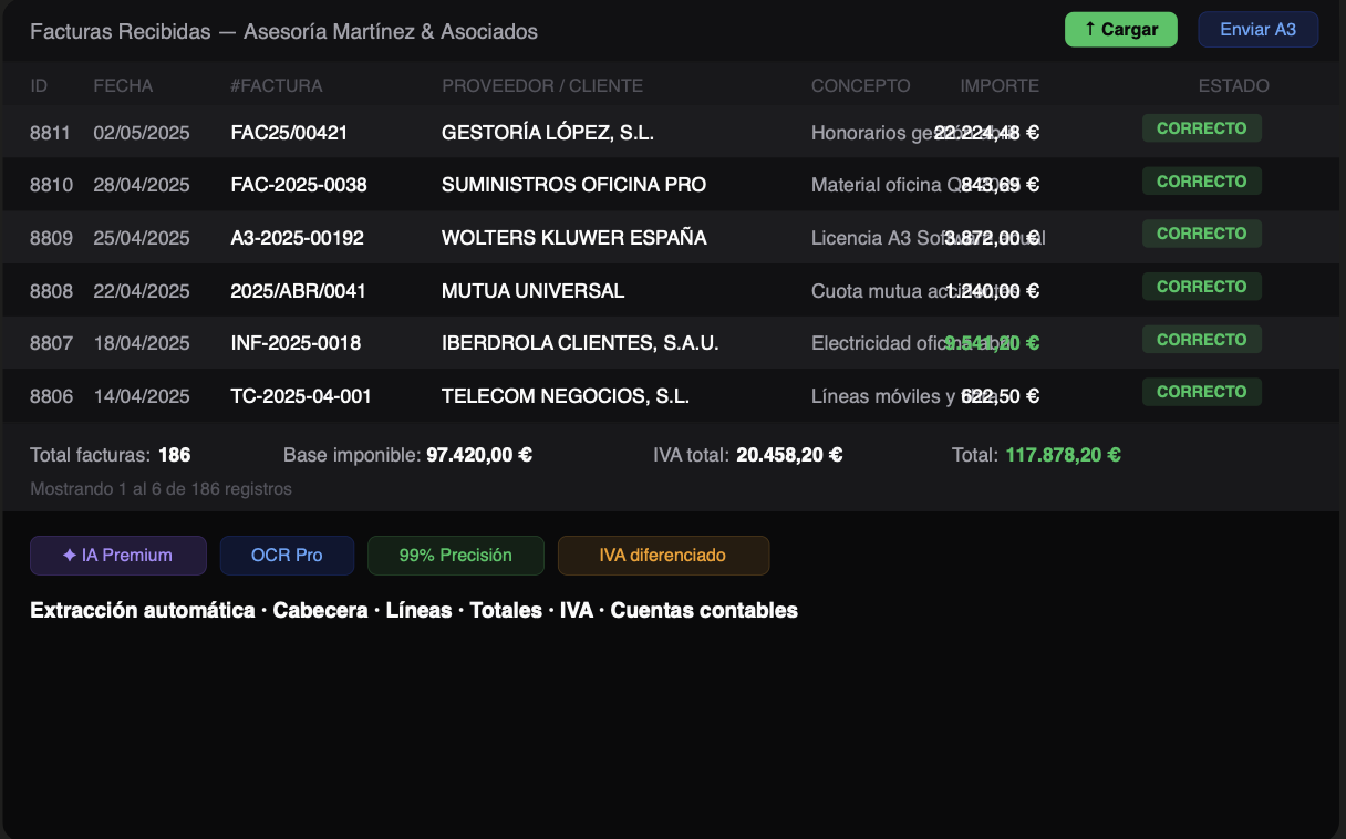 Dashboard de captura y procesamiento de facturas
