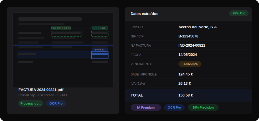 OCR Pro extrayendo datos de una factura con IA