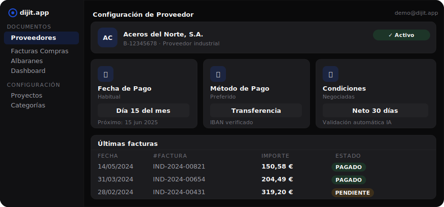 Control de pagos a proveedores con tecnología IA — configuración de proveedor