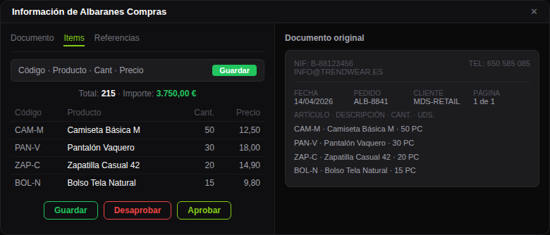Pantalla de control de variación de precios en Dijit.app para Supermercados