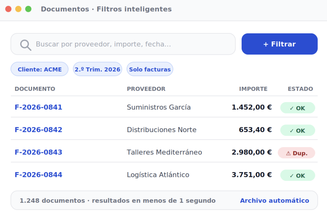 Organización de documentos con filtros inteligentes — Dijit.app